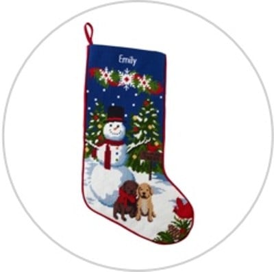 The L. L. Bean Christmas Needlepoint Stocking with the name Emily embroidered along the top.