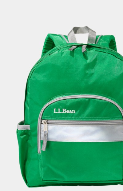 Close-up of a small green backpack.