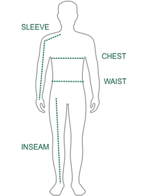 Men's size chart graphic.