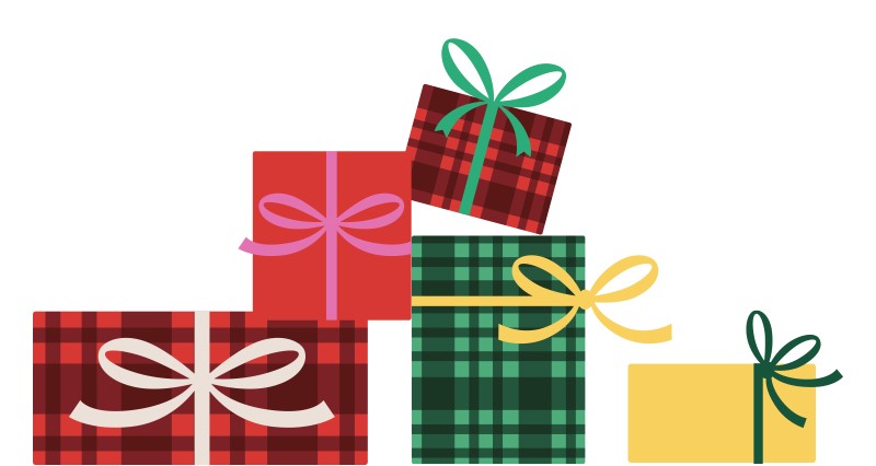 stack of holiday wrapped packages