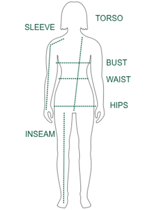 Women's size chart graphic.