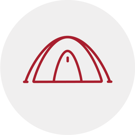 Red line illustration of a tent