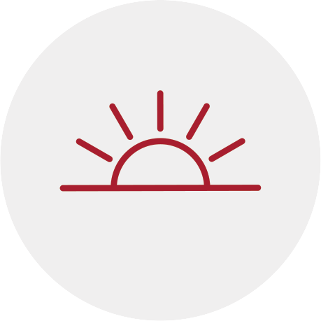Red line illustration of the sun rising over the horizon