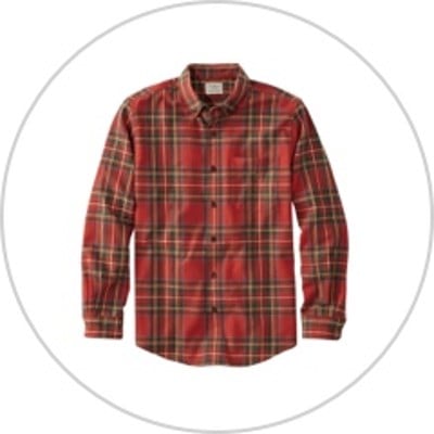 An L. L. Bean red plaid Flannel shirt.