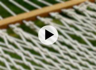 Close-up of a rope hammock.